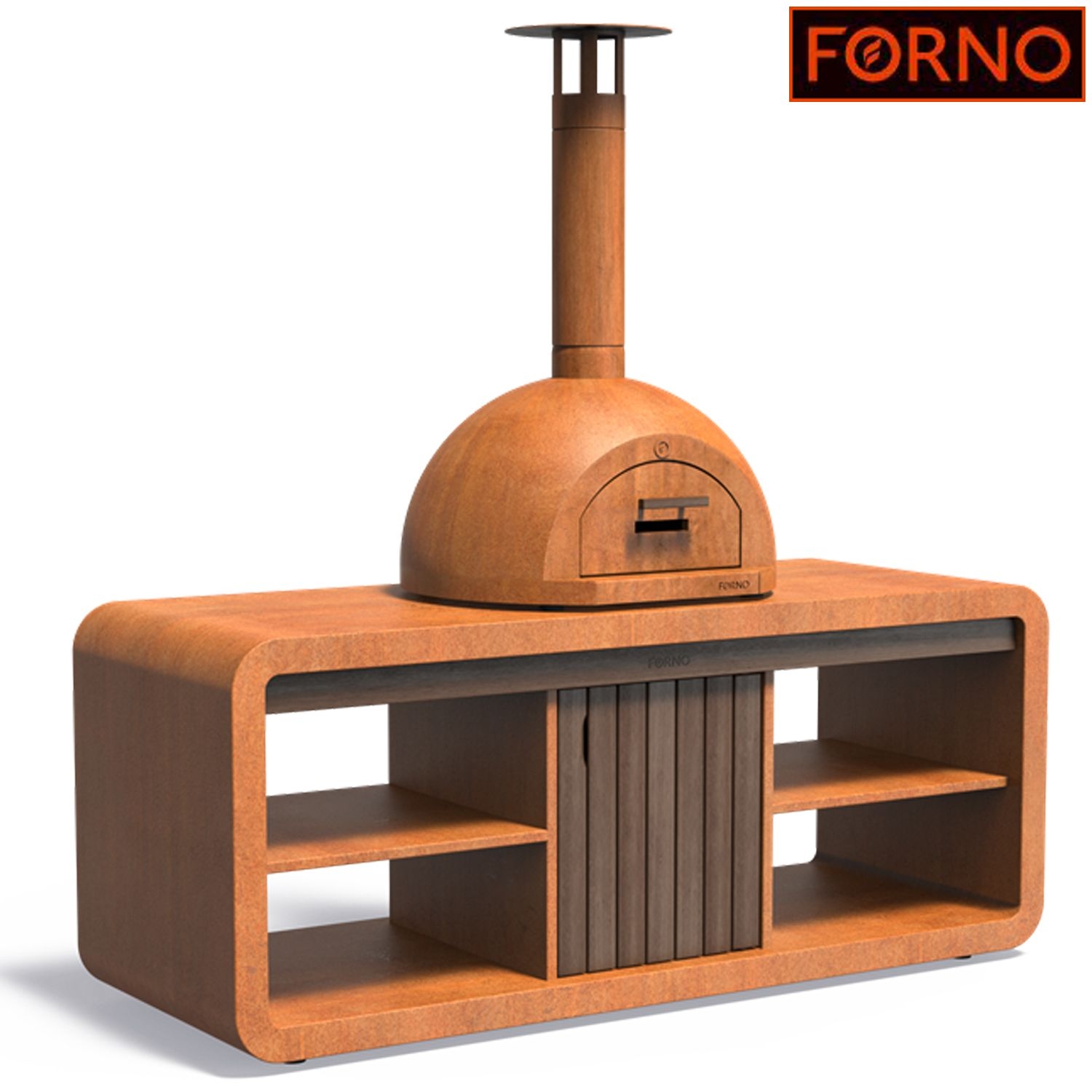 FORNO Corten Steel DOME Wood Fired Pizza Oven with Optional Workstation  L80cm x D75cm x H118cm