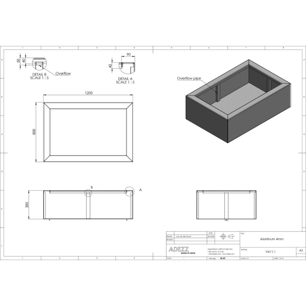 ADEZZ Aluminium Garden Ponds (22 sizes): L120cm x W80cm x H40cm: RAL 9005  Jet Black (powder coated): Yes On the Long Side