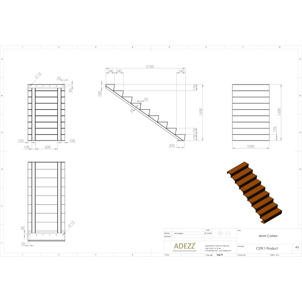 Adezz 100cm Wide Corten Steel Stairs, How To Install Outdoor Steps On A Sloped Roof In Autocad
