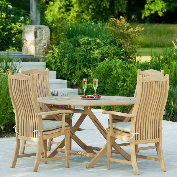 Roble 4 Seat Bengal Folding Round, Round Wooden Garden Table And Chairs Set Of 4 Seater